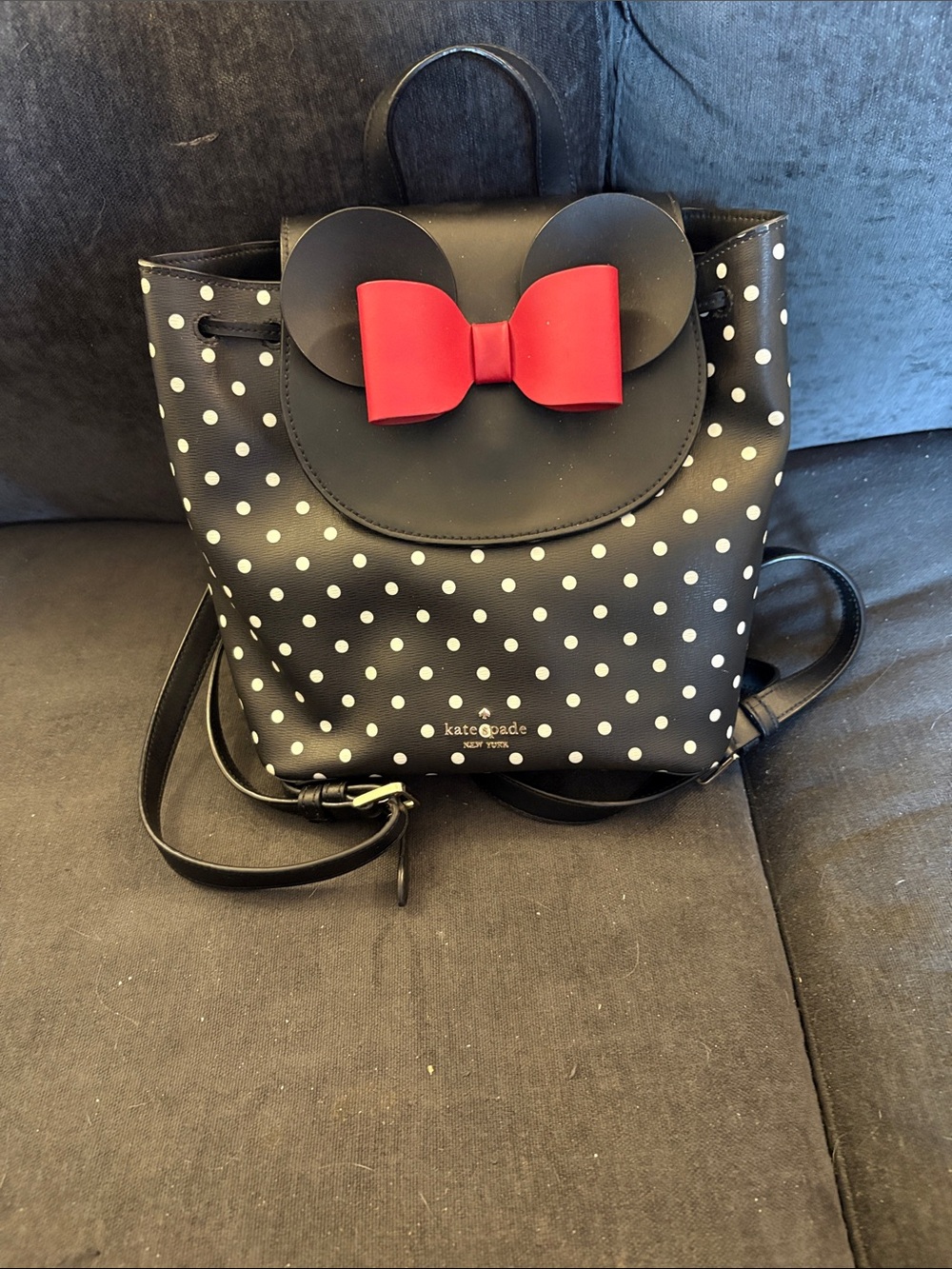 kate spade Black Polka Dot Backpack with Red Bow Accent